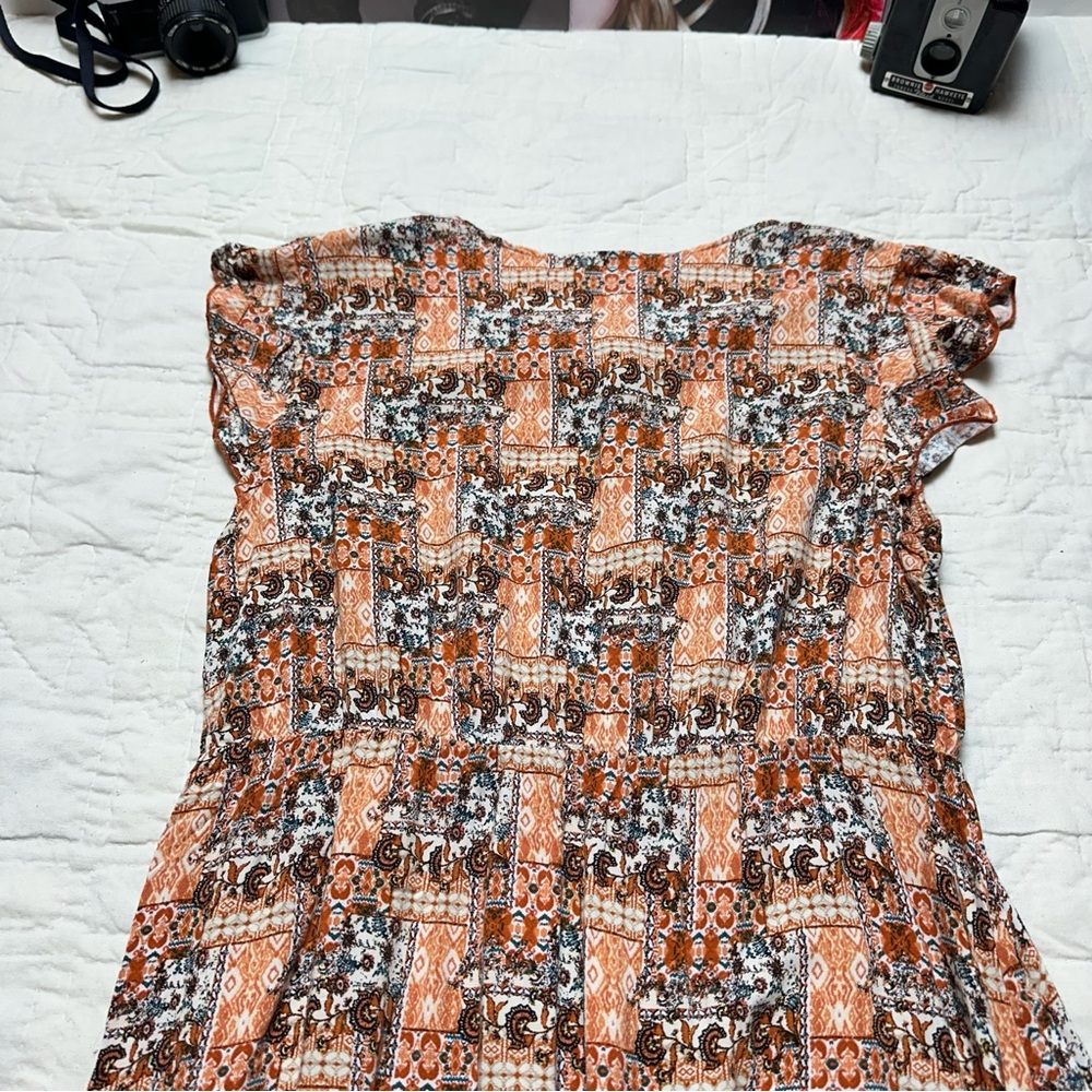 Boho Coral Midi Dress | Flowy Gathered Waist · Lark + Grey - Picture 8 of 11